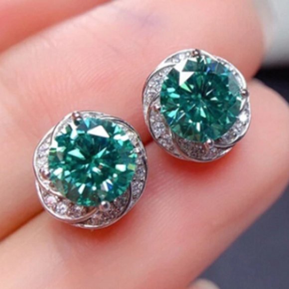 Moissanite Jewelry - Green Moissanite Earrings Set In Silver